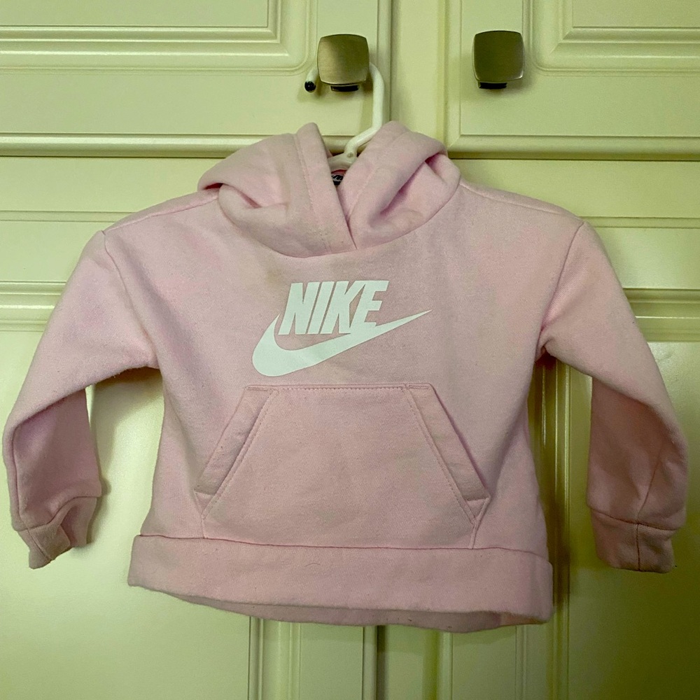 Nike, 12 Months,baby girl Pink with white lettering,pullover hoodie with pockets
